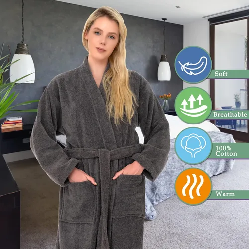 Vista 5 de TowelSelections Bata de baño tipo kimono de tela de rizo 100% algodón para mujer