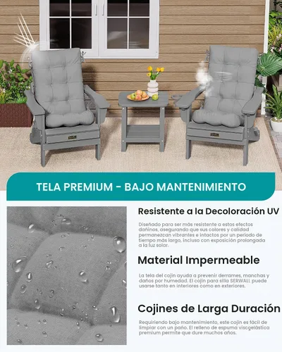 Vista 6 de SERWALL - Juego de 2 cojines para mecedora de polietileno de alta densidad de exteriores, cojín de espuma viscoelástica, color gris oscuro