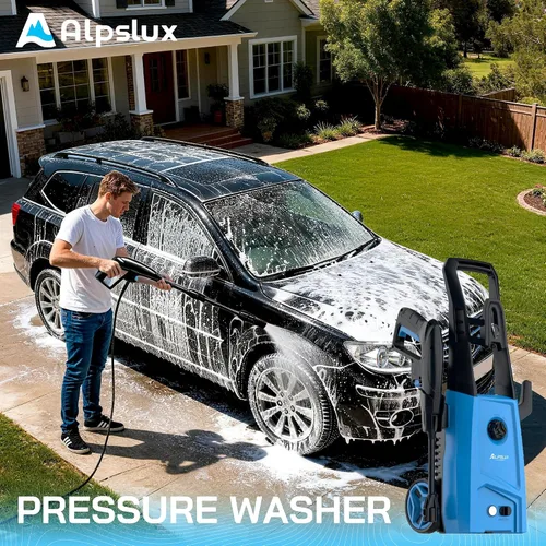 Vista 2 de Lavadora a presión eléctrica Lavadora eléctrica con boquilla ajustable, máquina de limpieza a presión con cañón de espuma para automóviles, vallas