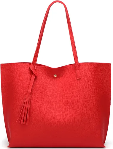 Vista 7 de Dreubea - Bolsa de hombro y de mano de piel sintética suave para mujer, con borla, de gran capacidad