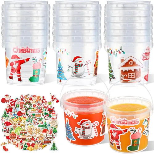 Vista 17 de PerKoop 20 cubos de helado de 32 onzas con tapas y asas, cubos transparentes de ron de cóctel con calcomanías, tina transparente de plástico