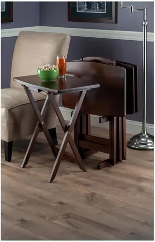 Vista 2 de UMENG Juego de mesa de aperitivos de gran tamaño de nogal antiguo, mesa rectangular plegable de madera, color marrón