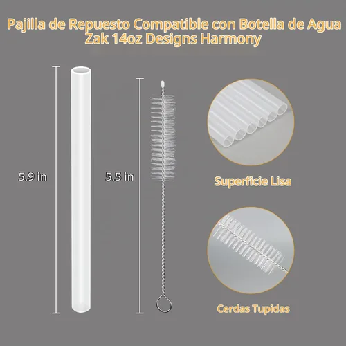 Vista 2 de Popote de repuesto compatible con botella de agua Zak de 14 oz Designs Harmony, paquete de 4 con 1 cepillo (paquete de 6)