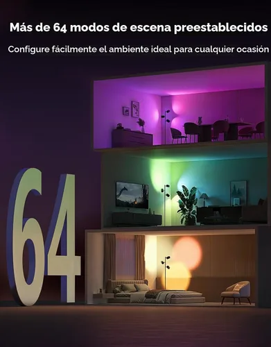 Vista 6 de Lámpara de pie Govee en forma de árbol compatible con Matter, 3 luces giratorias con tecnología LuminBlend, lámpara de pie con 64 escenas dinámicas