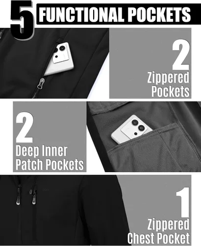 Vista 4 de 33,000ft - Chaqueta de softshell para hombre con capucha, impermeable, rompevientos, ligera, para lluvia, exterior, senderismo, viaje