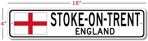 Vista 2 de Cartel de metal con diseño de la bandera de Inglaterra de Stoke-On-Trent, personalizable, 3.9 x 17.7 in