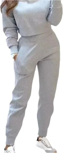 Vista 5 de Conjunto de sudadera y pantalón corto casual elegante, de dos piezas, con bolsillos, 95% poliéster, 5% elastano, ligeramente elástico
