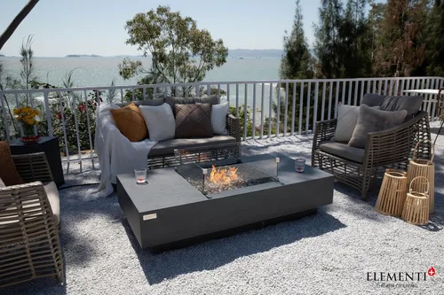 Vista 4 de Elementi+ Mesa de Fuego de Gas Colorado de Hormigón Fundido de 56" Rectangular, Hoguera al Aire Libre con Ignición Electrónica Incluye Cubierta
