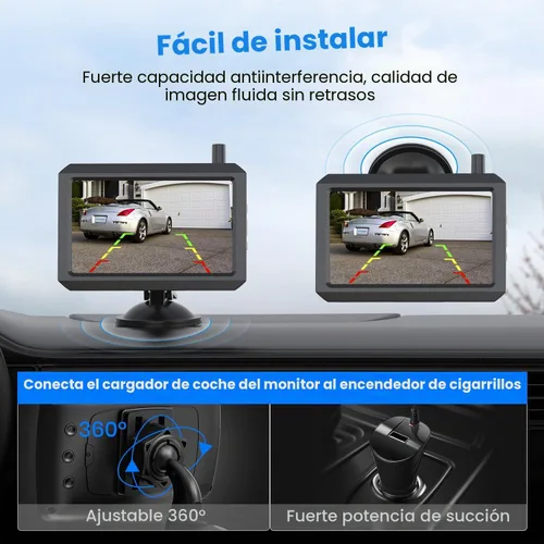 Vista 4 de AUTO-VOX CS-2 Cámara de respaldo inalámbrica con monitor de auto de 4.3", Sistema de cámara de respaldo de señal digital estable de fácil