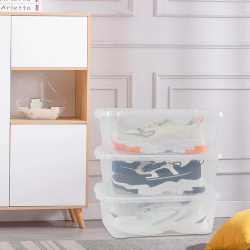Vista 7 de Caja transparente de 14 cuartos de galón, contenedores de almacenamiento de plástico con tapas, juego de 4