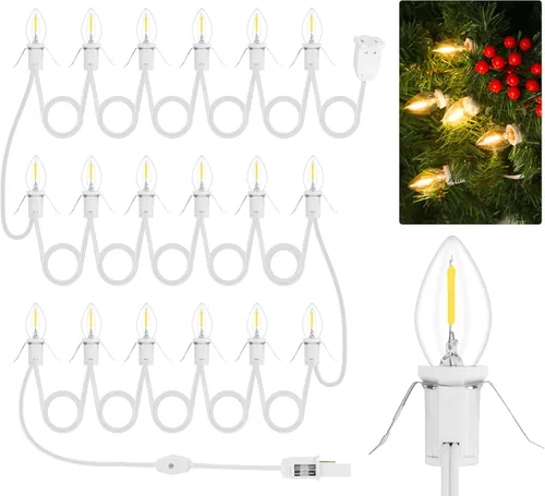 Vista 17 de Paquete de 1 cable de accesorio con 3 bombillas LED y toma de corriente de luz de pueblo de Navidad, cable de luz de molde de soplado de 7.4 pies