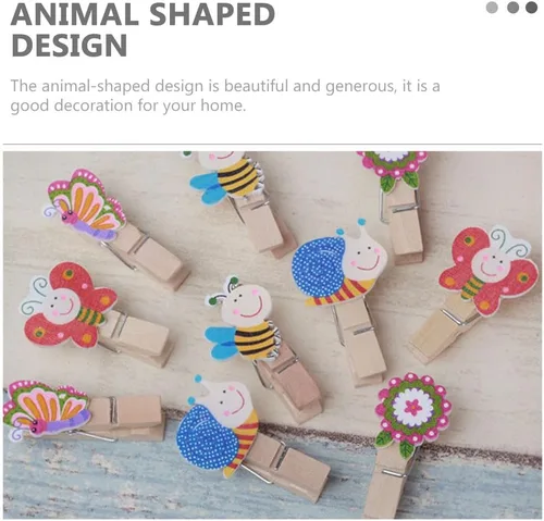Vista 5 de EXCEART Pinzas para la ropa con forma de animal, 50 clips de madera para fotos, manualidades, organización del hogar, clips de dibujo, pequeñas