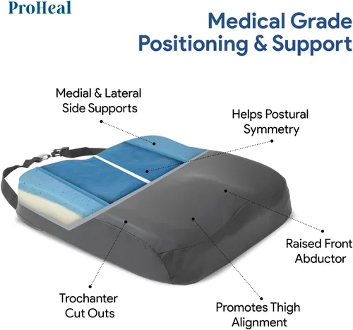Vista 3 de ProHeal Cojín de asiento para silla de ruedas, espuma viscoelástica con infusión de gel, ortopédico, coxis, soporte para coxis, alta resistencia