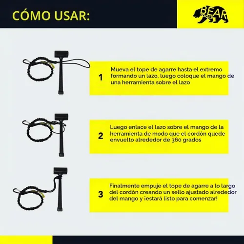 Vista 6 de BearTOOLS Cordón para herramientas con mosquetón de resorte estándar y extremo de bucle ajustable, 35.4 in de longitud, límite de peso máximo