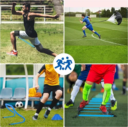Vista 5 de Haootadiy Equipo de Entrenamiento de Agilidad, Equipo de Entrenamiento de Fútbol Incluye escalera de agilidad de 20 pies, 4 obstáculos de agilidad