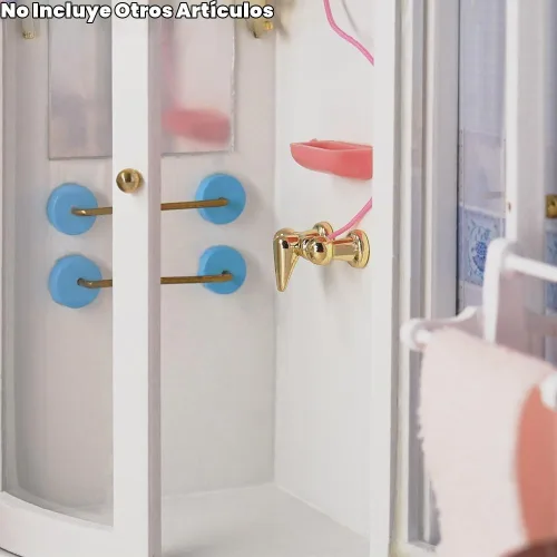 Vista 7 de Odoria Cabina de ducha para casa de muñecas en miniatura: esquina de ducha a escala 1/12 para baño moderno - Mini muebles de madera blanco