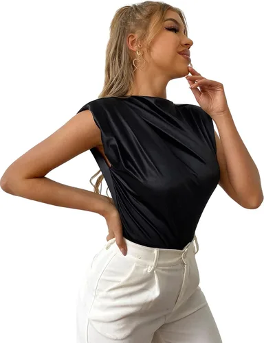Vista 3 de SheIn Enterizo de satén sin mangas con cuello asimétrico para mujer