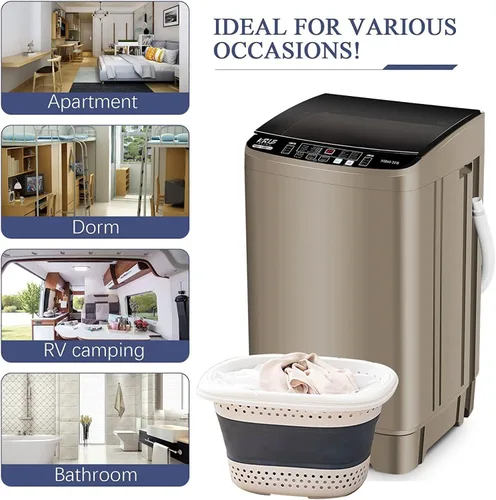 Vista 6 de KRIB BLING Lavadora portátil completamente automática de 17.7 libras, lavadora compacta con pantalla LED, descarga de drenaje, 10 programas