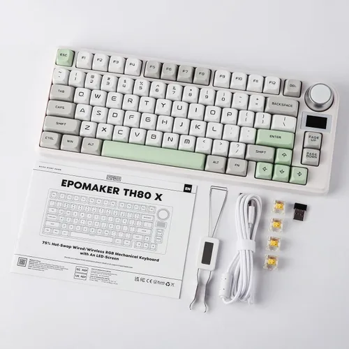 Vista 7 de EPOMAKER TH80-X - Teclado mecánico de junta, 75% de diseño, triple modo de intercambio en caliente, con batería de 4000 mAh, pantalla LCD