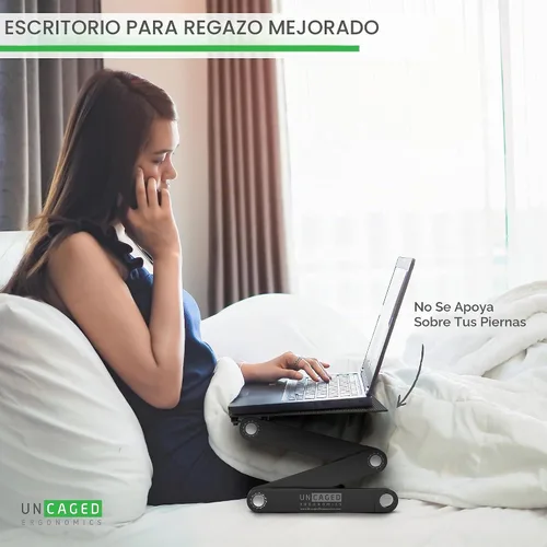 Vista 3 de Uncaged Ergonomics WorkEZ - Pie de aluminio profesional para enfriar computadora portátil con altura y ángulo adaptables / Escritorio