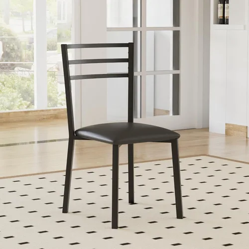 Vista 7 de VECELO Juego de mesa de comedor redonda para 4, mesa de madera y marco de acero resistente, comedor de 5 piezas con sillas para cocina, rincón