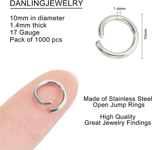 Vista 2 de DanLingJewelry 1000 anillos de salto abiertos de acero inoxidable 304 calibre 17 de 0.394 in para hacer joyas, conectores de joyería, encontrar