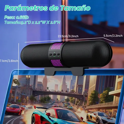 Vista 9 de BESTISAN Altavoz para computadora, conexión Bluetooth 5.3/USB con cable A/C, 6 modos de luz RGB, barra de sonido
