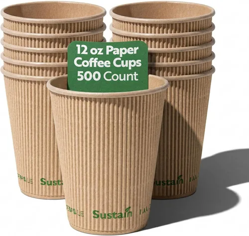 Vista 11 de Restaurantware Tazas de café de papel de 4 onzas, paquete de 25 tazas aisladas de pared ondulada, para bebidas calientes, papel kraft resistente a