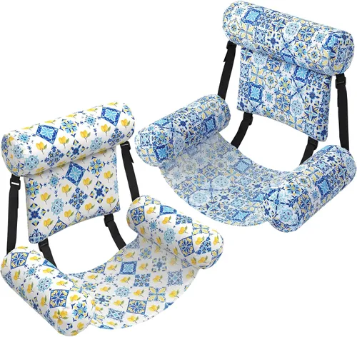 Vista 9 de Threehoney Paquete de 2 flotadores grandes para sillas de piscina para adultos, silla inflable de verano, silla flotante de agua, hamaca flotante