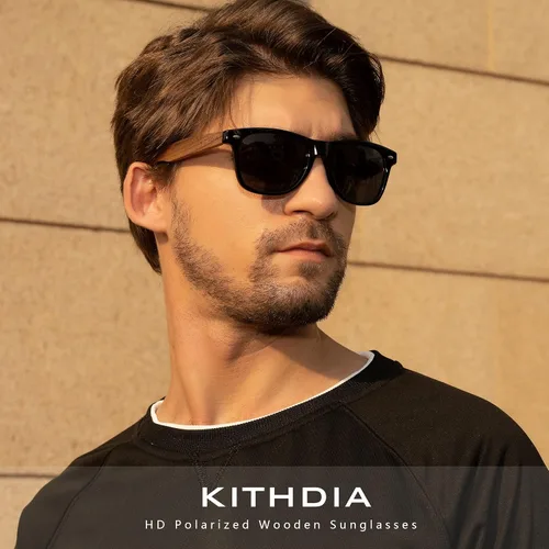 Vista 2 de Kithdia gafas de sol de madera de bambú hechas a mano para hombres y mujeres con lente polarizada - gafas de sol de madera S7061