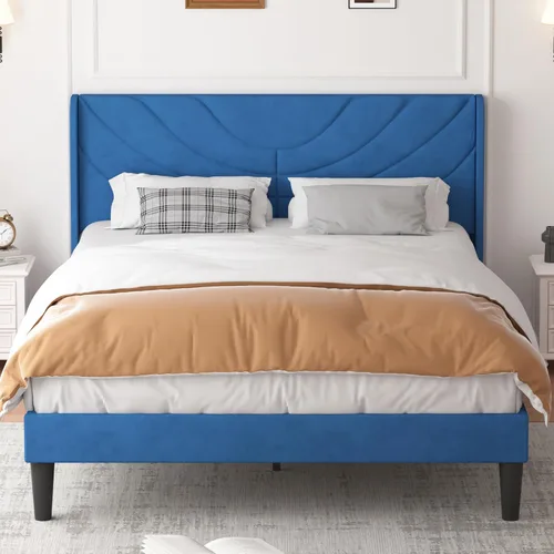 Vista 13 de VECELO Marco de Cama Tamaño Twin Plataforma Tapizada con Cabecera de Tela Ondulada/Soporte de Listones de Madera/No Necesita Somier/Base de Colchón