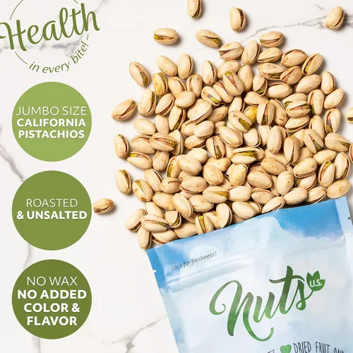 Vista 5 de NUTS U.S. – California Pistachios Tostados y sin sal Sin cera, sin color o sabor añadidos Sin OMG y naturales Pistachos de tamaño gigante
