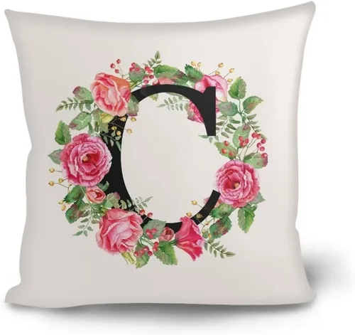 Vista 20 de Fundas de almohada decorativas del alfabeto, fundas de almohada con estampado floral de la letra B, fundas de almohada cuadradas suaves, fundas