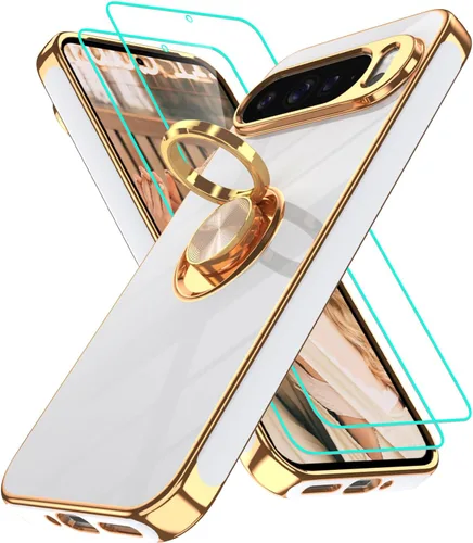 Vista 277 de Funda para Motorola Moto G 5G 2024: Funda Moto G Play 5G 2024 con 2 piezas de protectores de pantalla, soporte de anillo de rotación de 360°