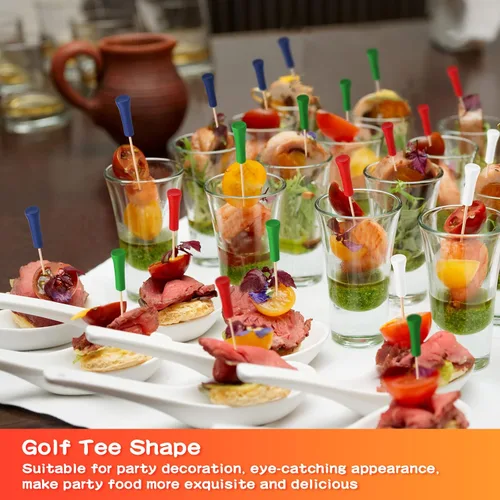 Vista 5 de 500 selecciones de camisetas de golf de 4.7 pulgadas para aperitivos, palillos de dientes de golf, decoración de golf, deportes de bambú, sándwiches