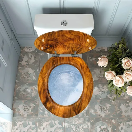 Vista 4 de Round Resin Toilet Seat, Quietly Close Quick Release Hinges Cover pattern9