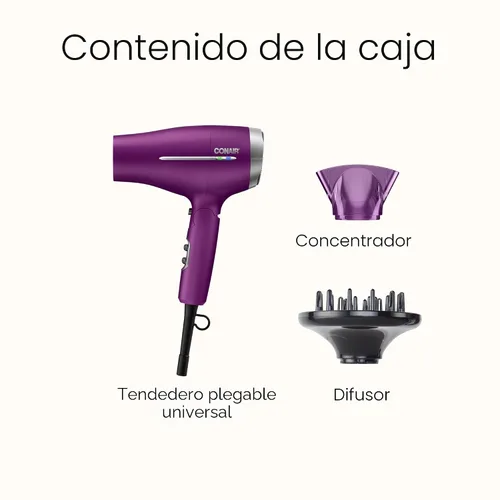 Vista 7 de Conair Worldwide Secador de pelo con mango plegable con concentrador y difusor, 1875W secador de pelo de viaje con tecnología de voltaje