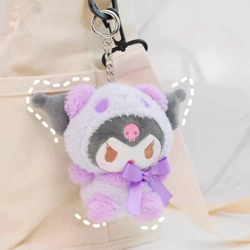 Vista 3 de Lindo llavero de peluche Kuromi Kawaii de peluche de animal de peluche llavero de coche accesorios de regalo para mujeres