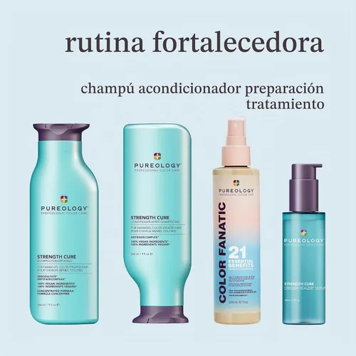 Vista 7 de Pureology Champú Strength Cure Para cabello dañado y teñido Fortifica y fortalece el cabello Sin sulfatos Vegano
