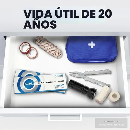 Vista 5 de Baterías de litio AA de Allmax Máxima Potencia (12 unidades) – De mayor duración, a prueba de derrames, vida útil de 20 años, rendimiento máximo