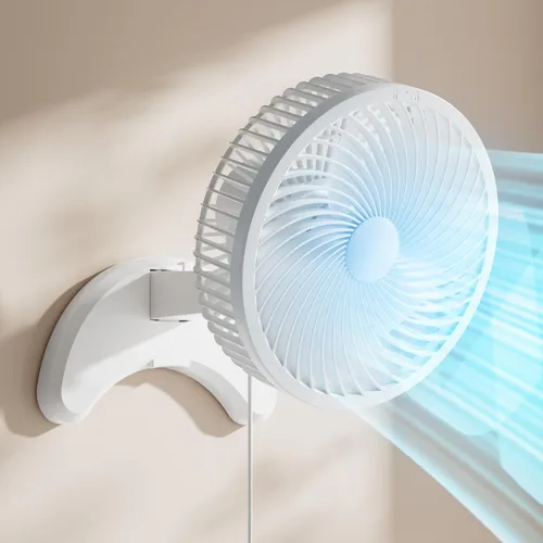Vista 8 de Koonie - Ventilador de pared de 8'', ventilador pequeño silencioso de pared con temporizador, control remoto cableado de 8.2 pies, oscilación