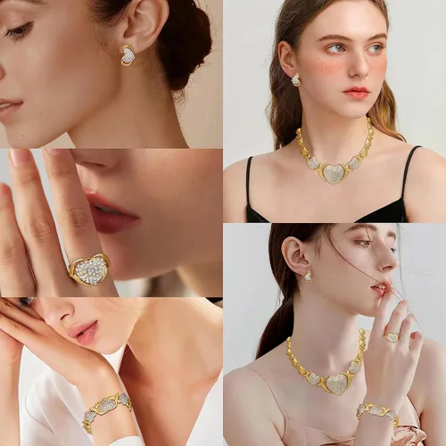 Vista 4 de Conjuntos de joyas de oro para mujer, accesorios de oro de 18 quilates, juego de joyas nupciales para boda, accesorios de oro, conjunto de joyas