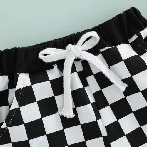Vista 5 de Pantalones cortos de verano para bebé, con estampado a cuadros, de algodón, casuales, cintura elástica, pantalones cortos para correr