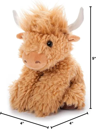 Vista 4 de The Petting Zoo Highland Cow Peluche de peluche, regalos para niños, animales salvajes de la vida silvestre, vaca rubia, 9 pulgadas