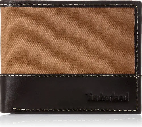 Vista 7 de Timberland Cartera de lona de cuero Baseline para hombre con bolsillo abatible adjunto