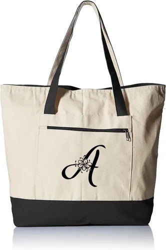 Vista 7 de TBF Bolsa de lona con cremallera grande personalizada con inicial, bolsas de regalo resistentes para mujer