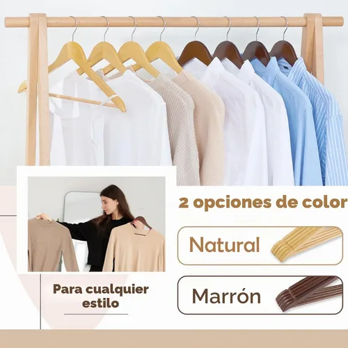Vista 2 de Perchas de madera, paquete de 20 perchas con acabado extra suave, muescas cortadas con precisión y gancho giratorio cromado, perchas de madera