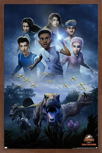 Vista 10 de Trends International Jurassic World: Camp Cretaceous - Póster de pared de una hoja, 14.72 x 22.37 pulgadas, versión enmarcada de madera de granero