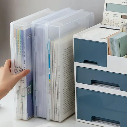 Vista 2 de NUOBESTY Estuche organizador de escritorio de oficina, estuche de plástico transparente para álbumes de recortes, caja de almacenamiento de papel