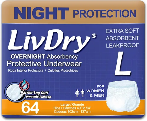 Vista 15 de LivDry Ropa interior para incontinencia XS para adultos, absorción de comodidad durante la noche, protección contra fugas, talla XS, paquete de 22